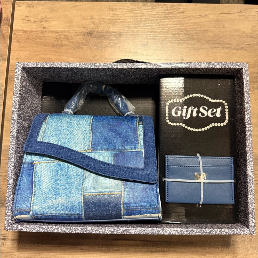 Blue Denim Handbag and Wallet Gift Set